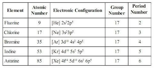 Electronic Configuration of Group 17 Elements